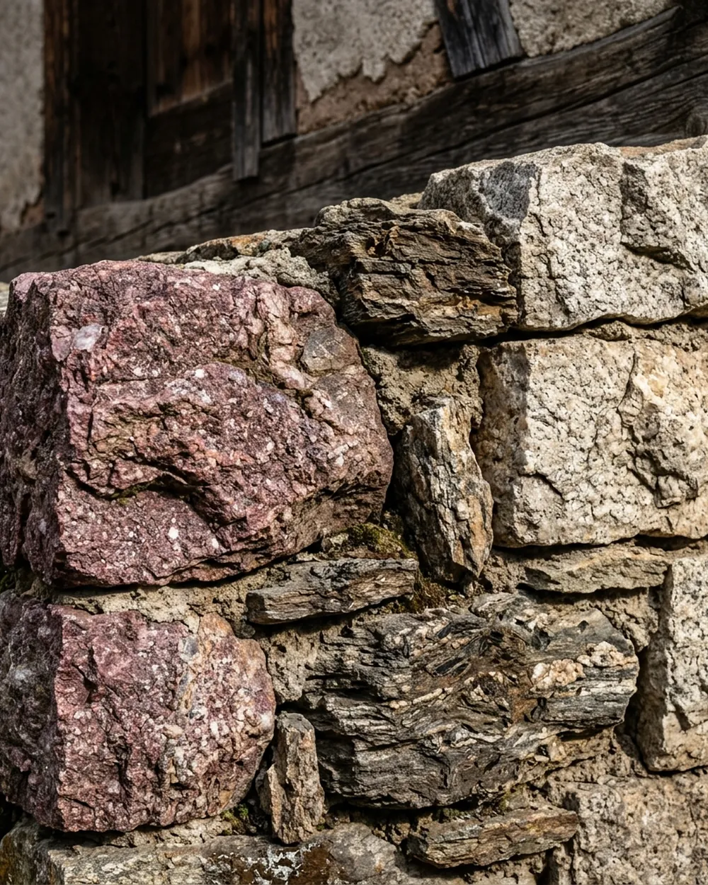 Natursteinmauerwerk an einem alten Wirtschaftsgebäude